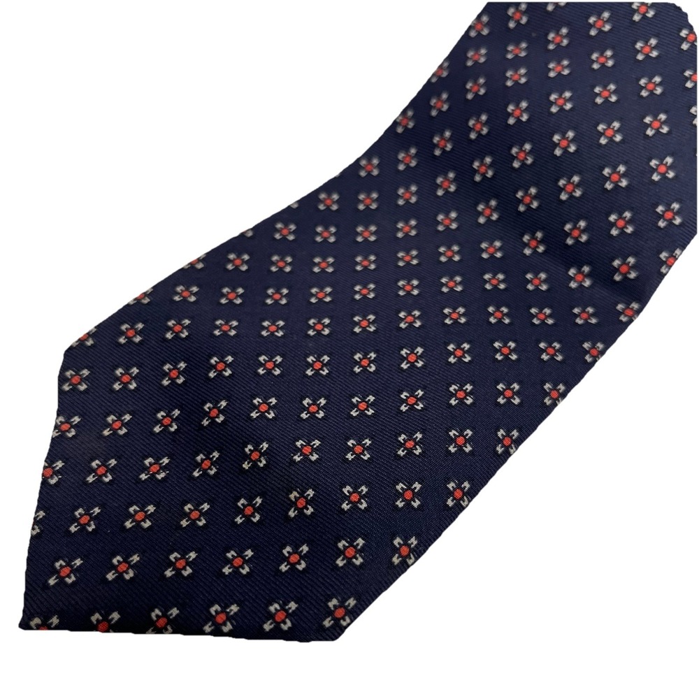Vintage 60s Savile Row Silk Tie Slim Navy Geometric Preppy Classic Business